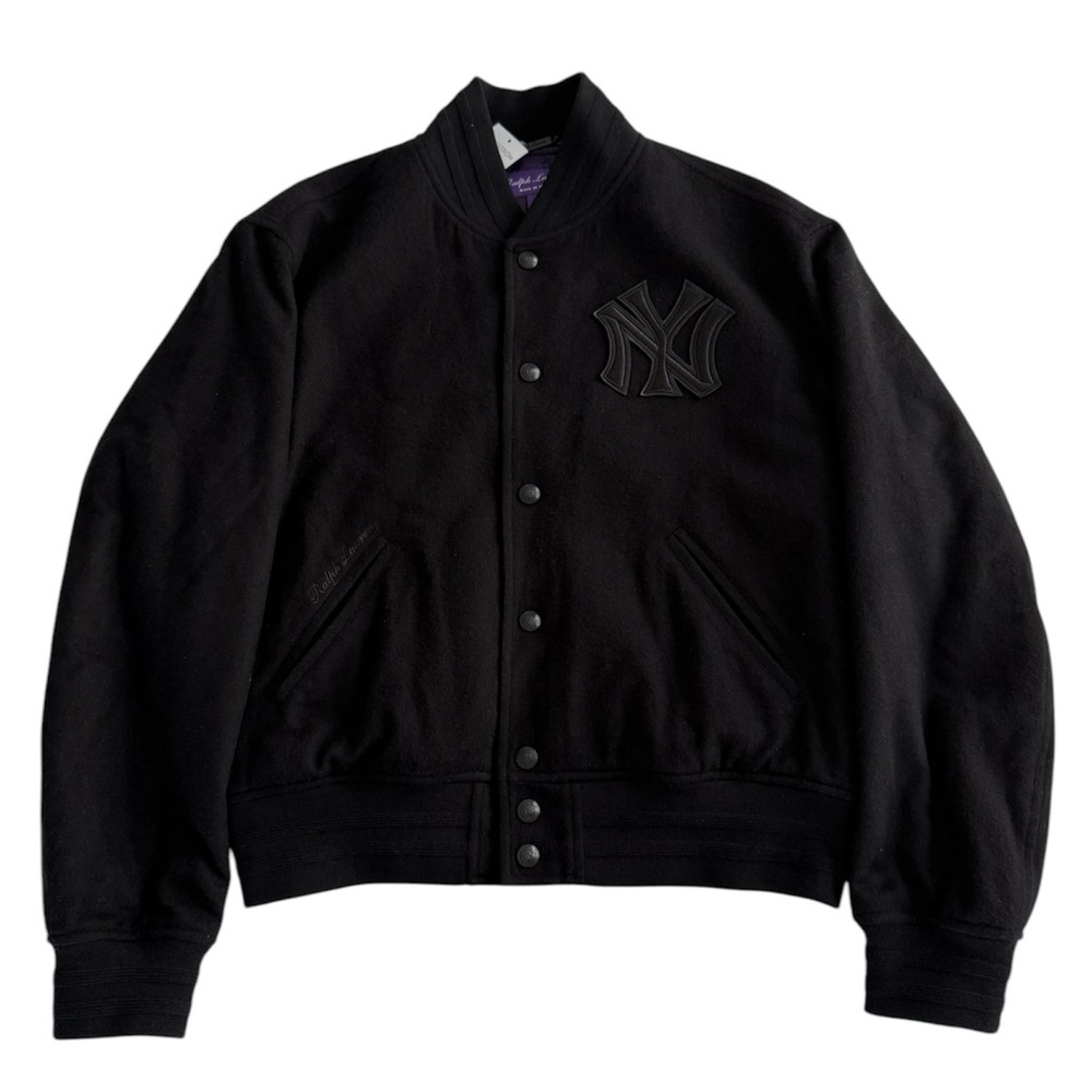 ‼️SOLD ‼️Ralph Lauren Men Yankees Cashmere Jacket Medium M Black Purple Labe - Picture 2 of 15